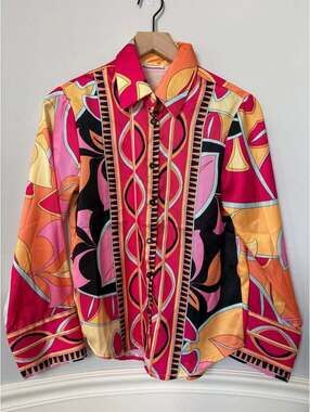 SundayUp Geometric Print Long Sleeve Button Down Shirt Size S
